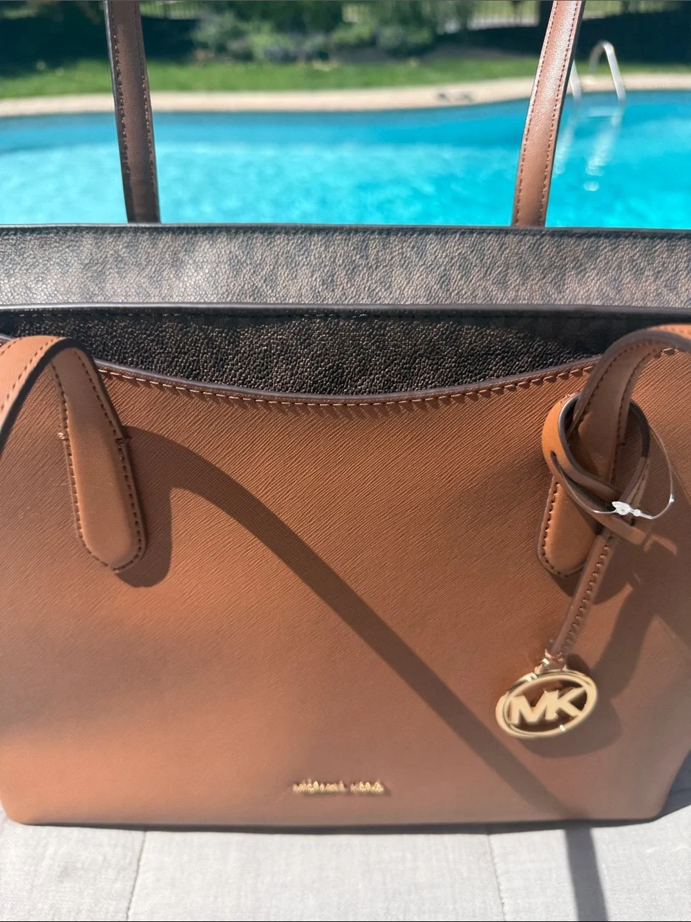Michael Kors Tan Leather Tote with Gold MK Charm - Picture 4 of 10